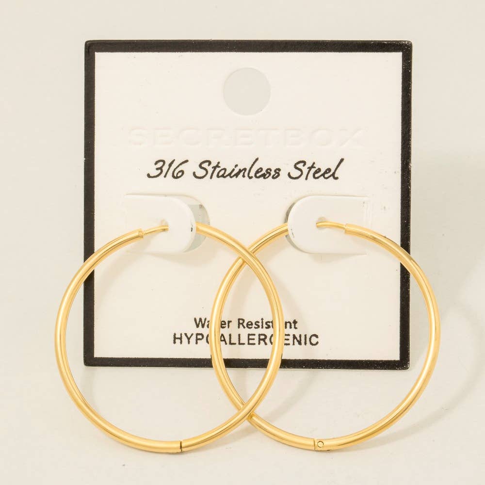 Secret Box Stainless Steel Large Thin Hinge Hoop Earrings - Proper