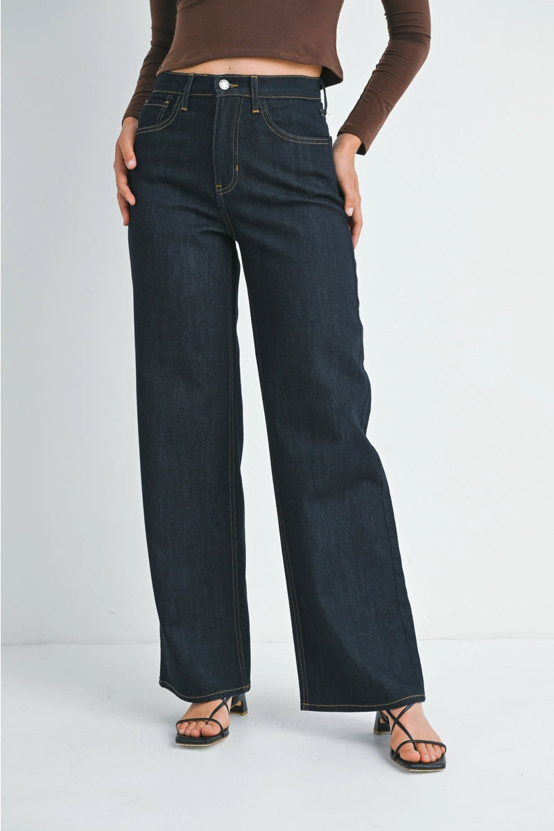 Dark Denim Relaxed Wide Leg Jeans - Proper