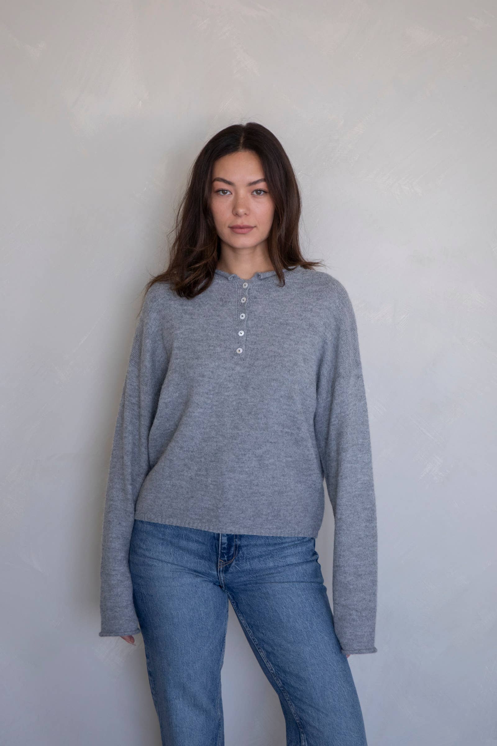 Heather Grey Piper Henley Pullover