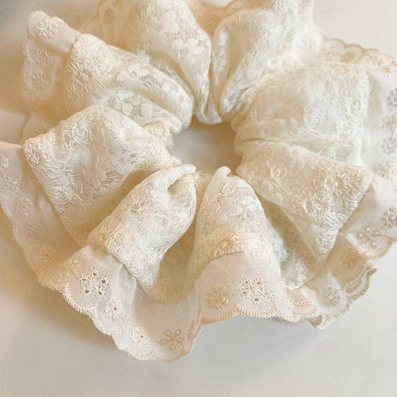 Beige Sweet Scalloped Embroidery Lace Scrunchies 8BK6HSR10 - Proper