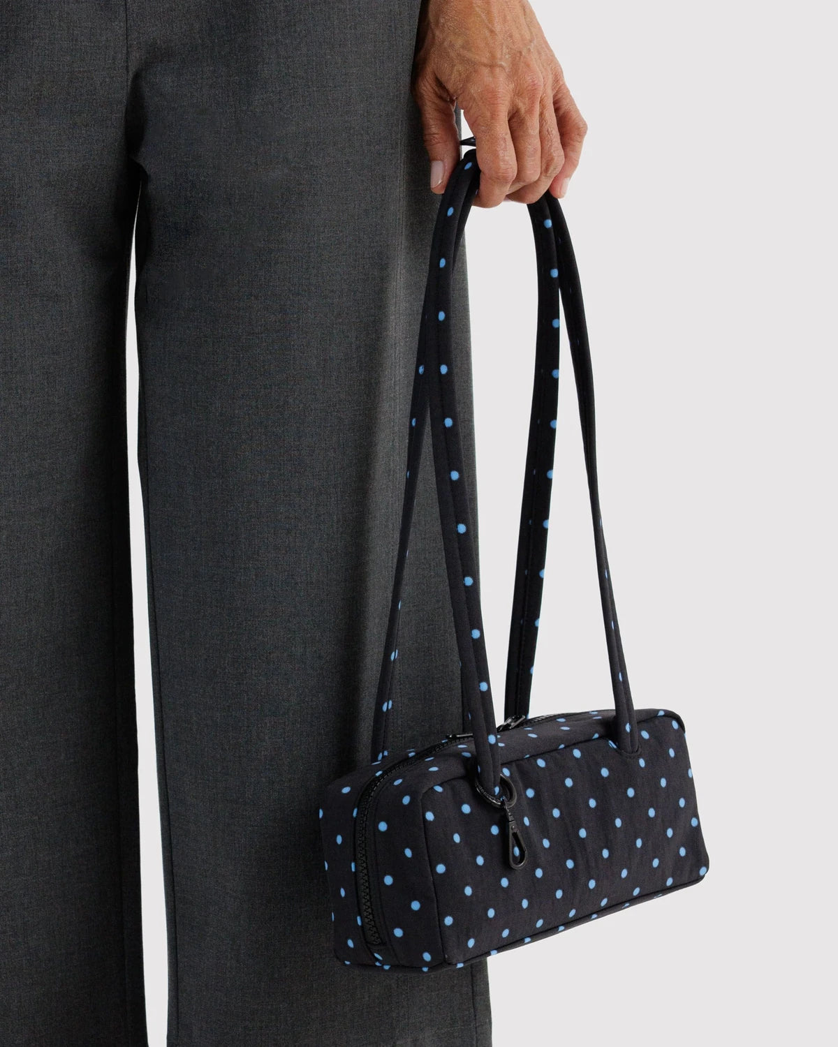Baggu Small Nylon Bowler Bag - Black and Sky Blue