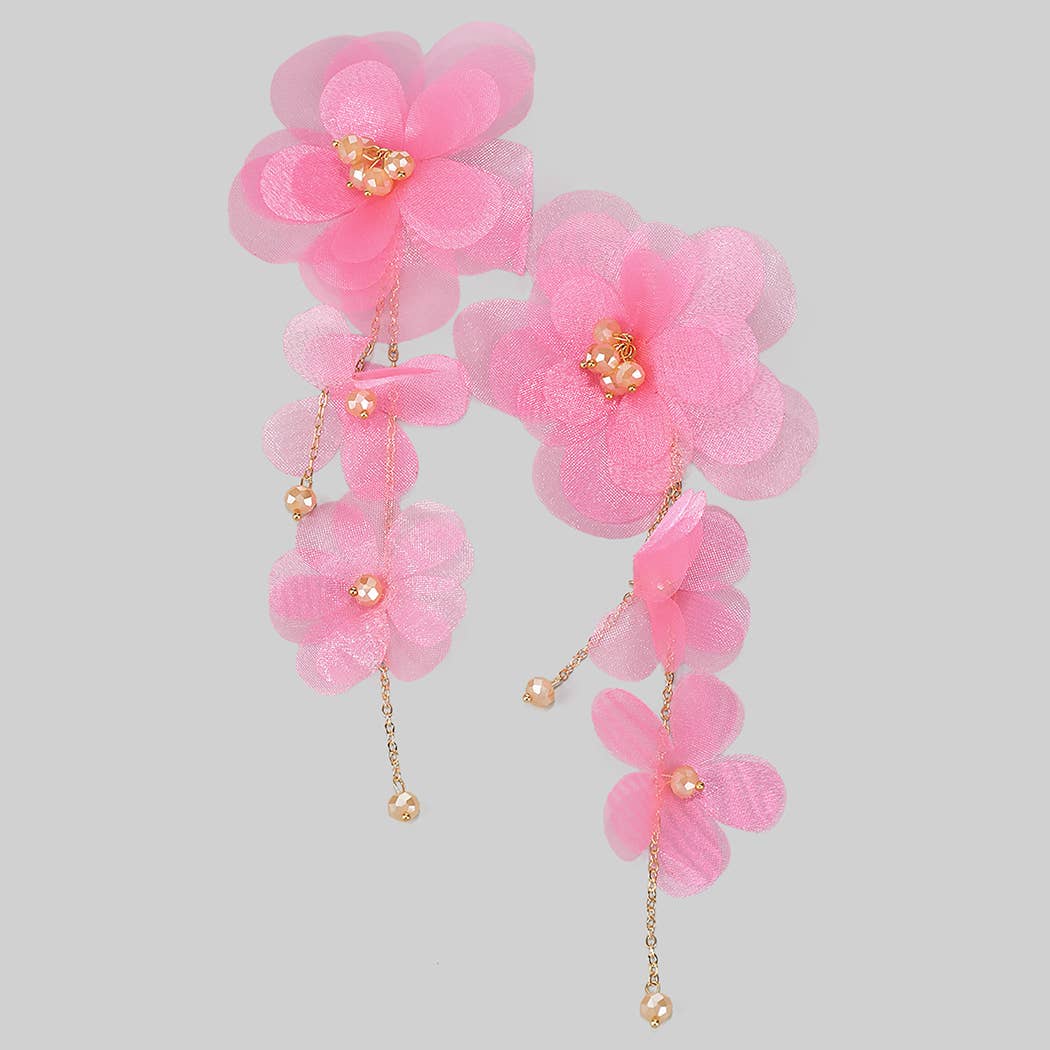 FABRIC FLORAL BEADED CLUSTER DROP EARRINGS - Proper