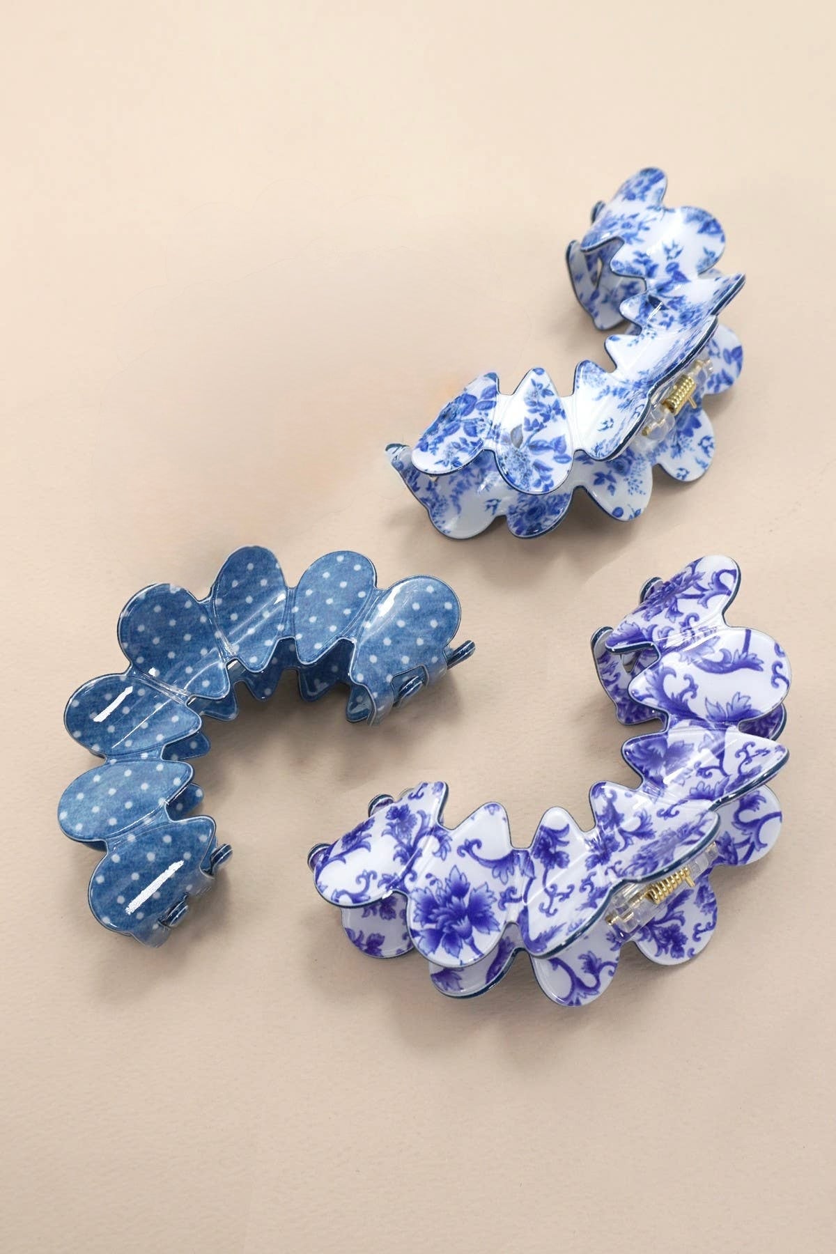 Blue + White Half Moon Claw Clip - Proper