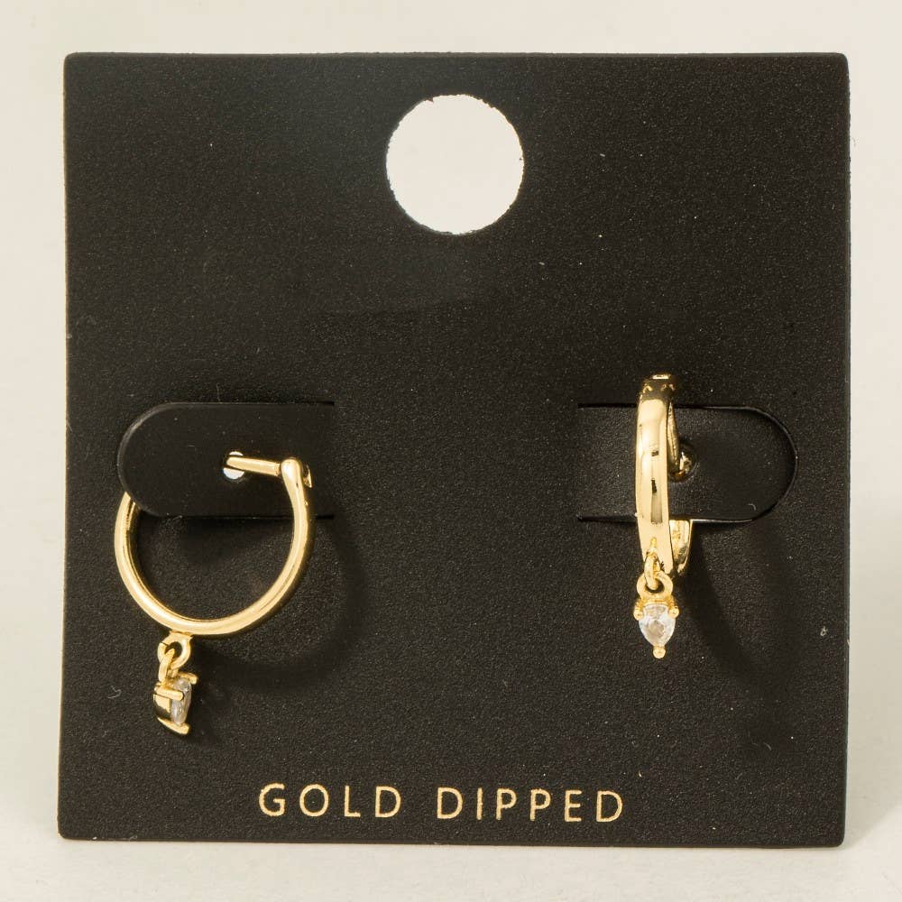 Gold Dipped Mini Cz Charm Hoop Earrings - Proper
