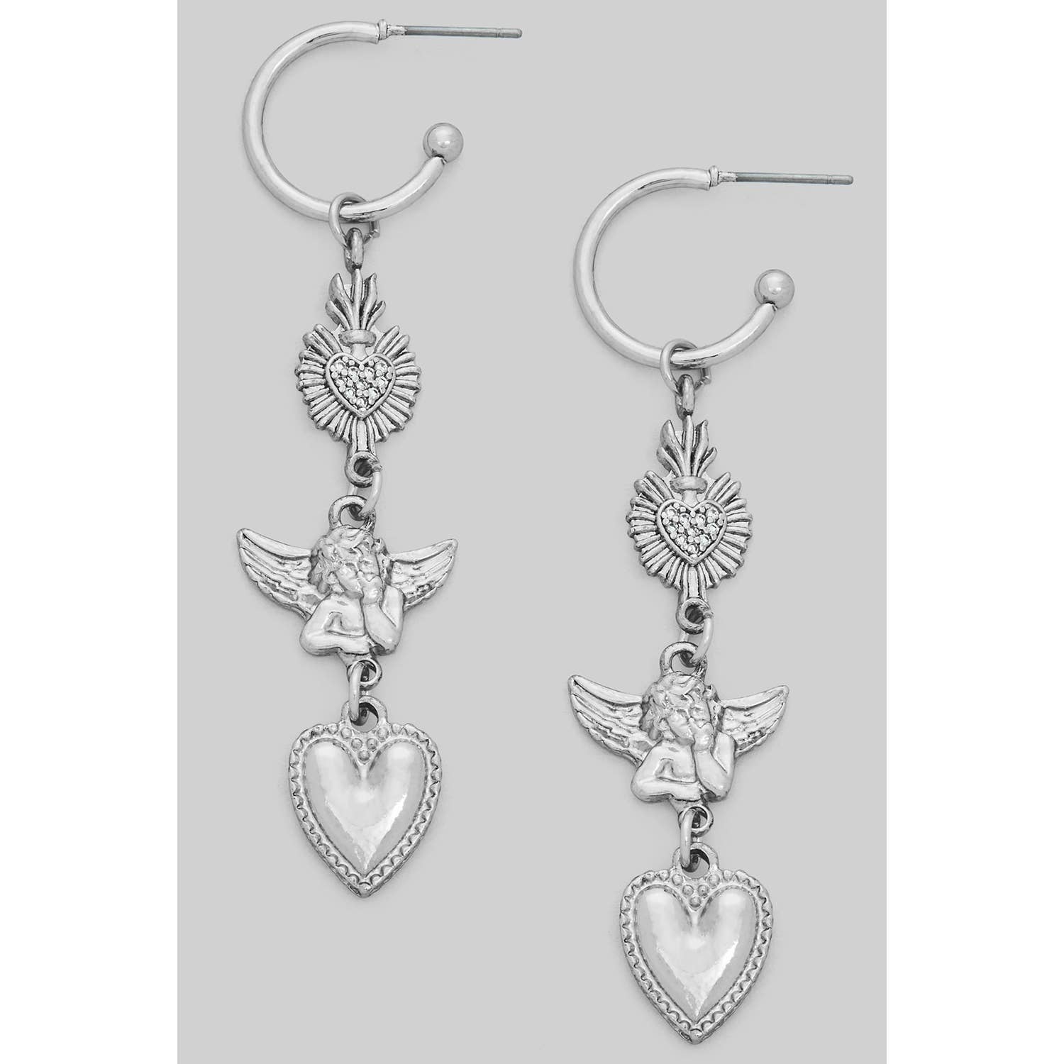 Cherub & Heart Charm Huggies - Proper