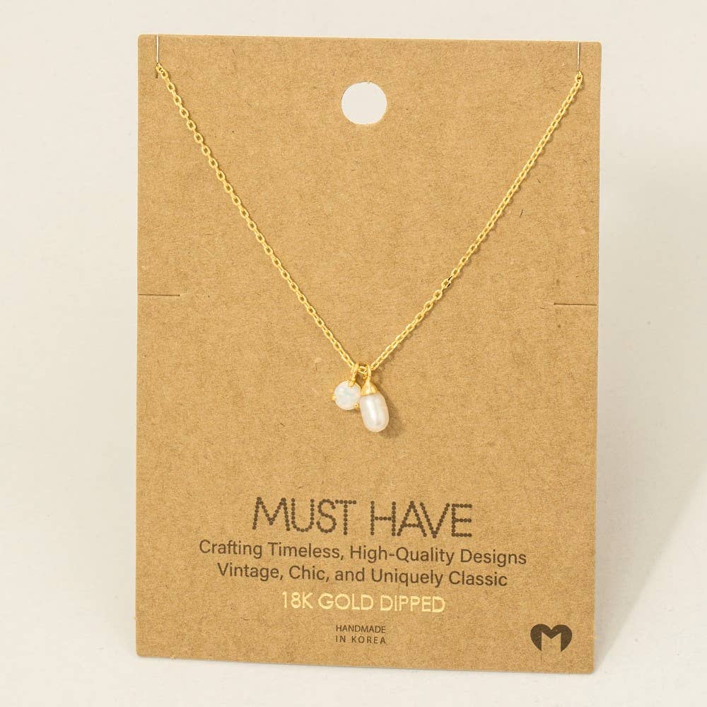 Gold Dipped Opal And Pearl Charms Chain Necklace - Proper