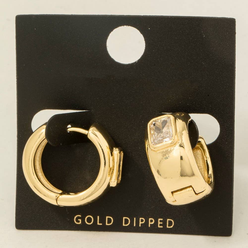 Gold Dipped Cz Baguette Wide Hinge Hoop Earrings - Proper