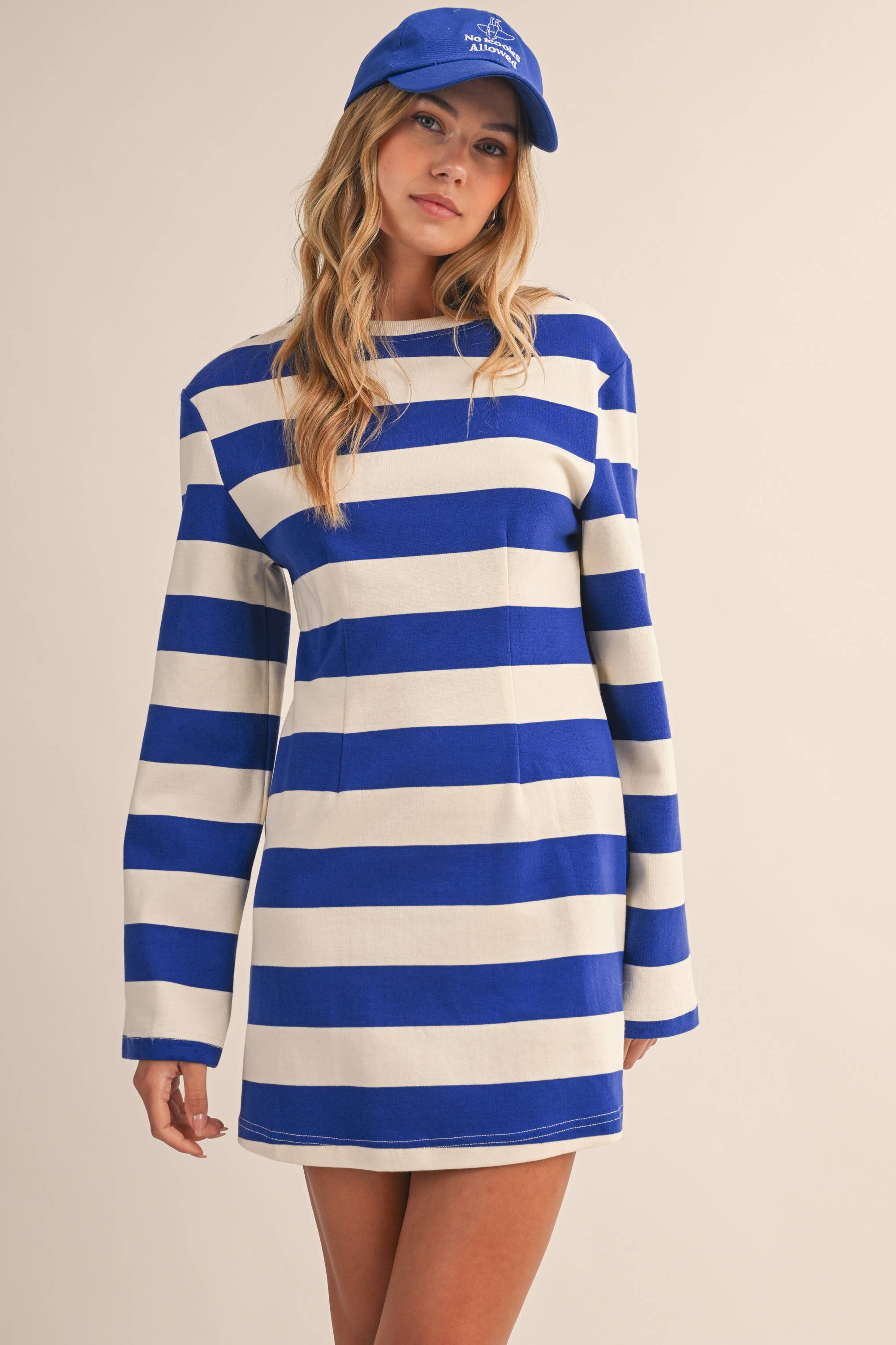 IDA1016 STRIPED LONG BELL SLEEVE MINI DRESS - Proper
