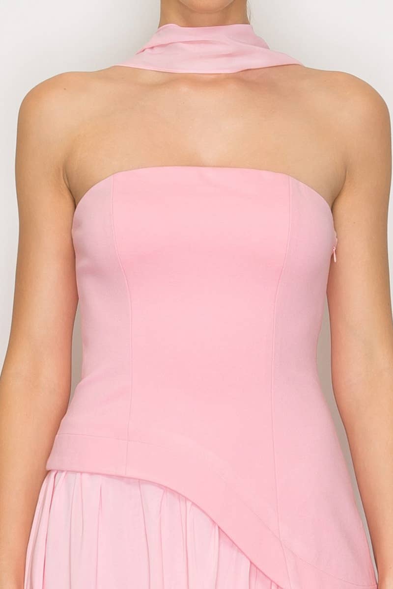 Strapless Scarf Neck Overlay Maxi Dress - Proper