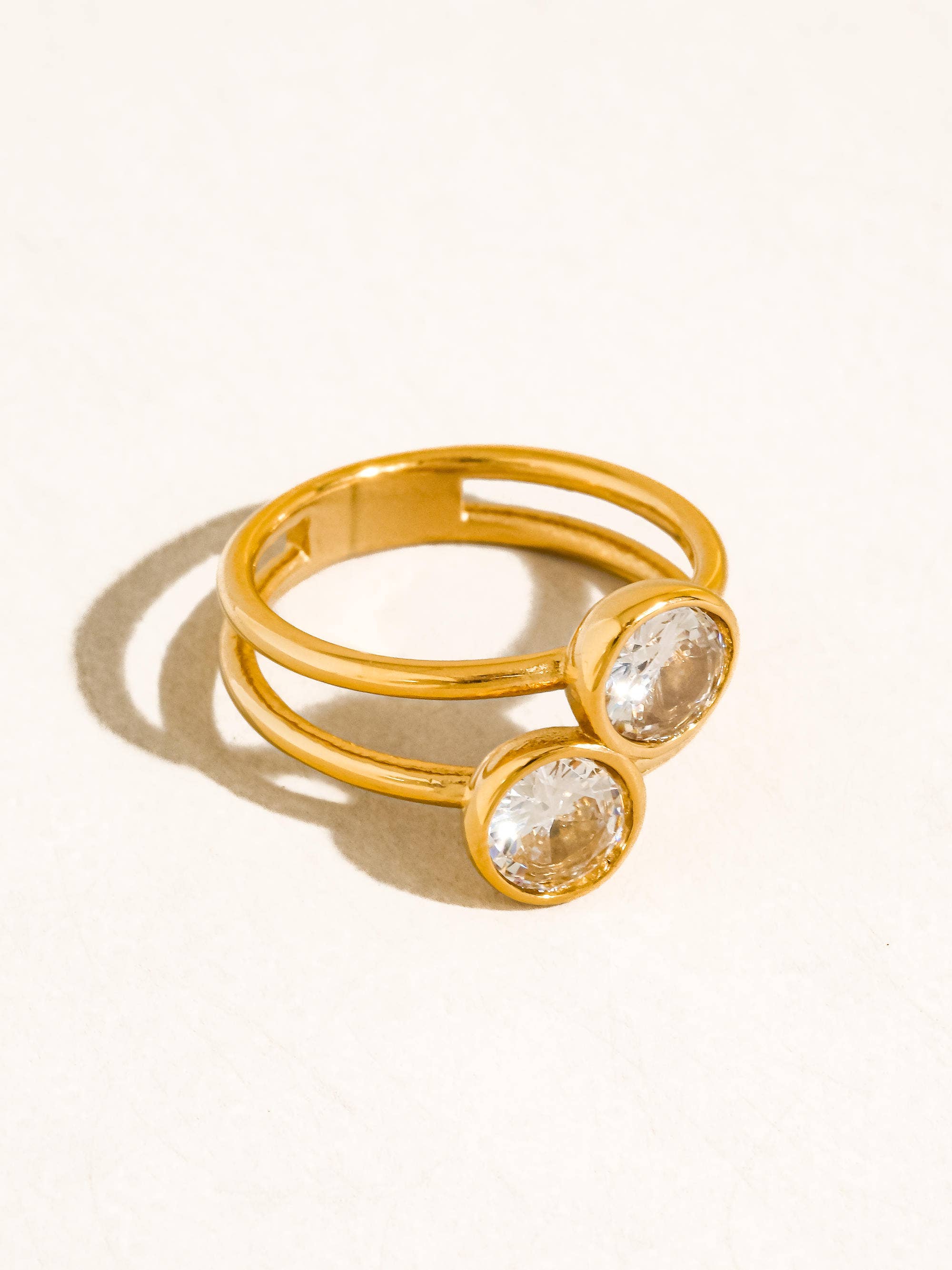 Hollis 18K Gold Non-Tarnish Double CZ Ring - Proper