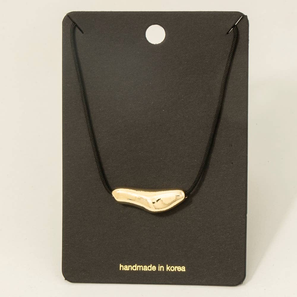 Warped Metallic Bar Pendant Cord Necklace - Proper
