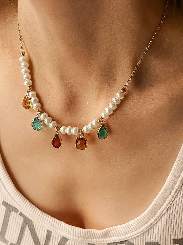 Vœux CZ Stone and Pearl Necklace - Proper