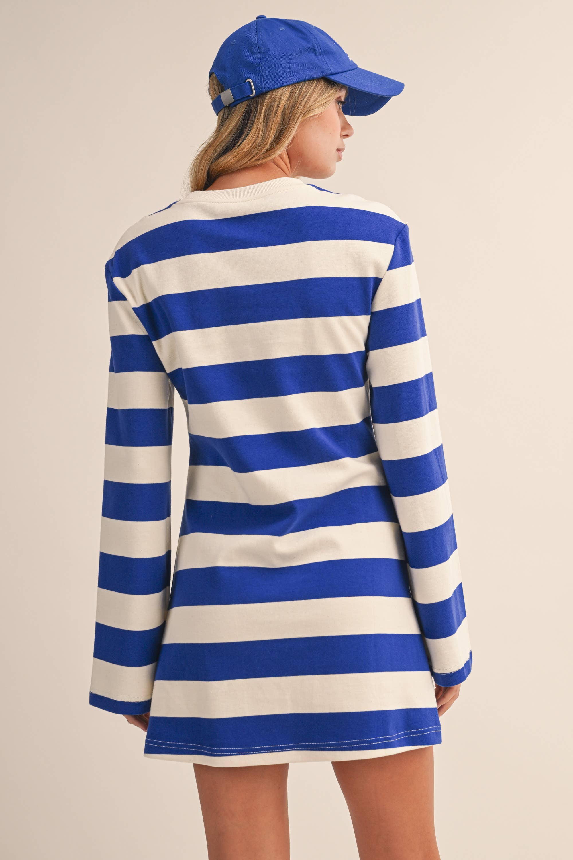 IDA1016 STRIPED LONG BELL SLEEVE MINI DRESS - Proper