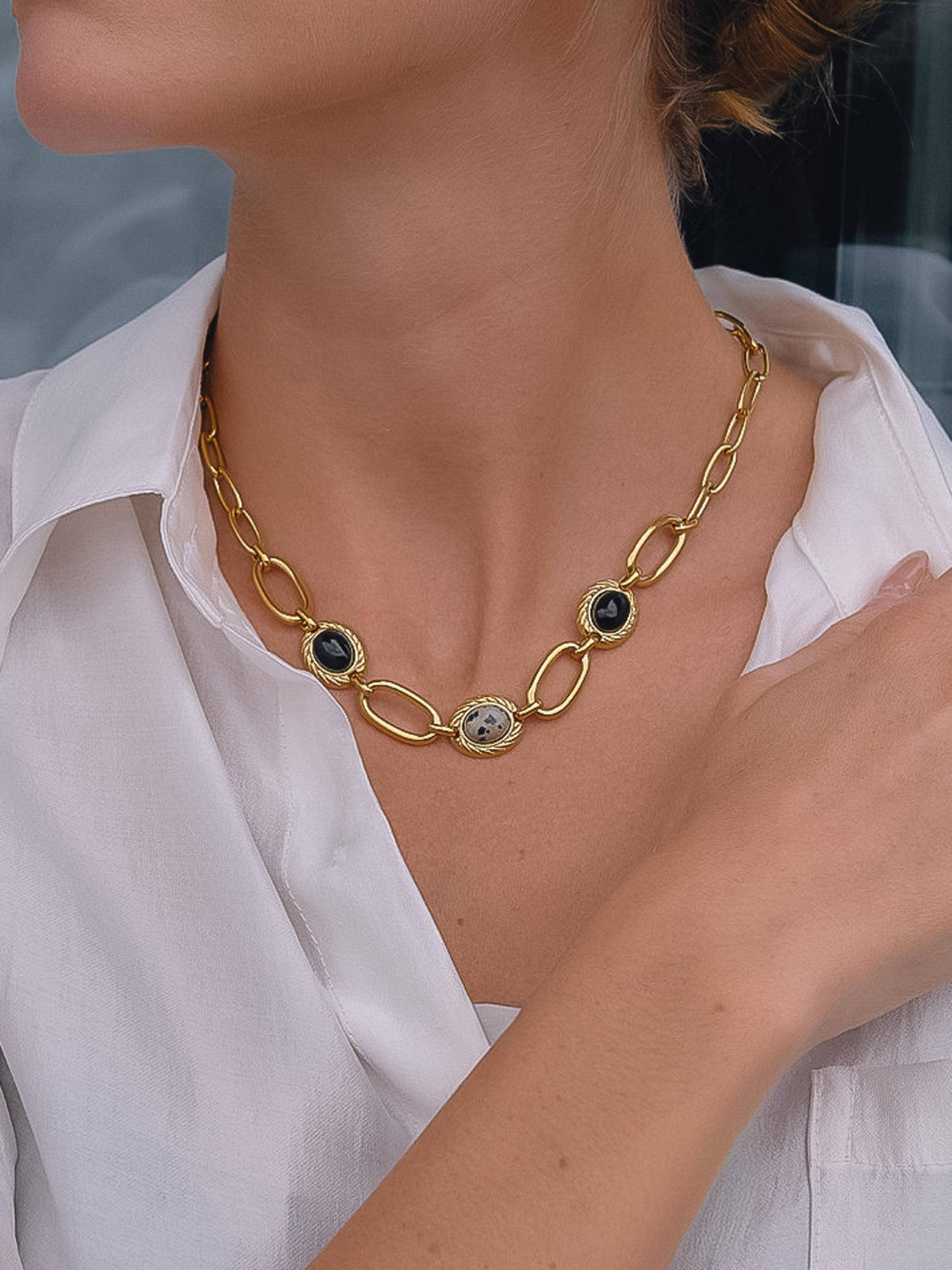 Valence 18K Gold Non-Tarnish Natural Stone Chain Necklace - Proper