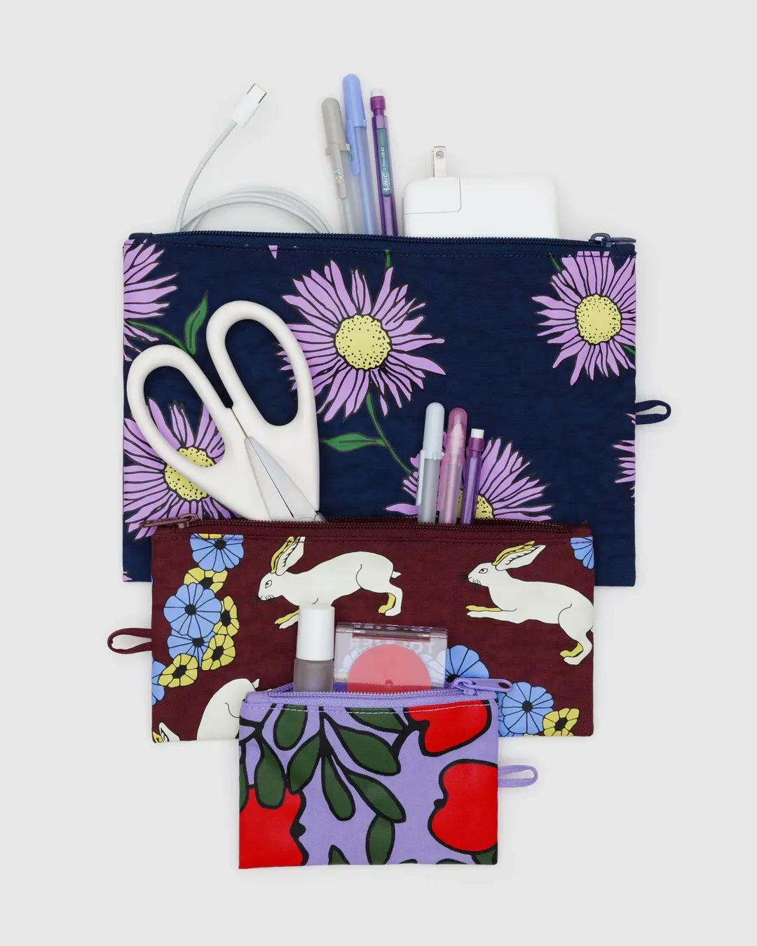 Baggu Flat Pouch Set - Night Orchard