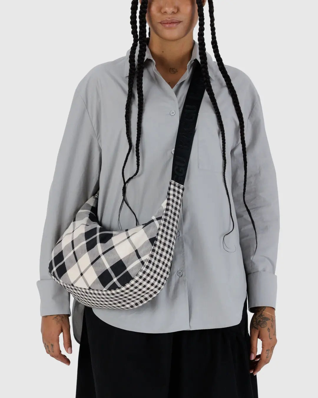 Baggu Medium Nylon Crescent Bag - Mixed Plaid - Proper