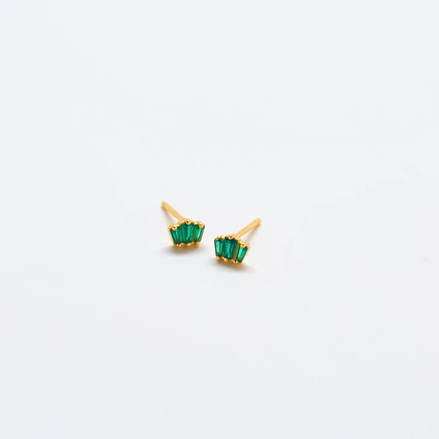 Green Trio Baguette Gold Studs - Proper