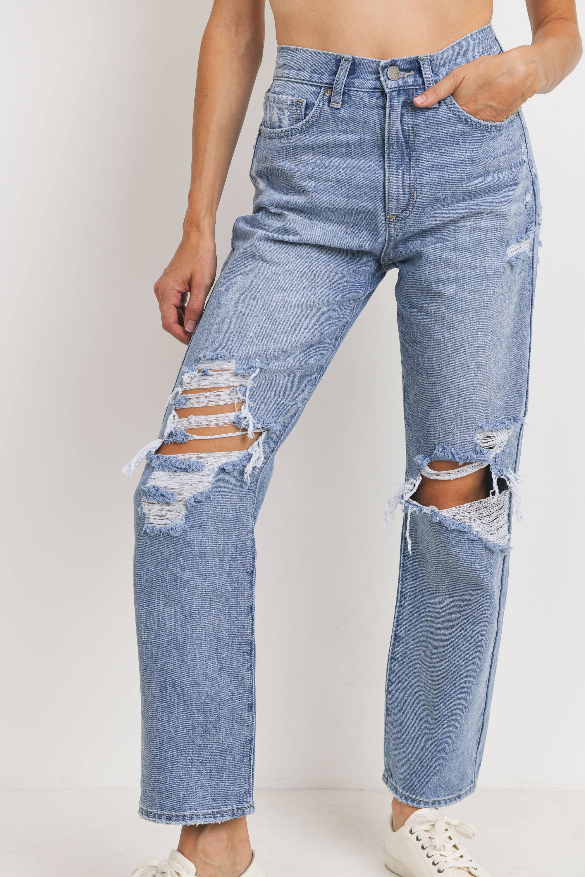 High Rise Distressed Dad Jean - Proper
