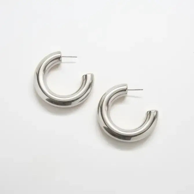 Silver Medium Chunky Hoop Earrings - Proper