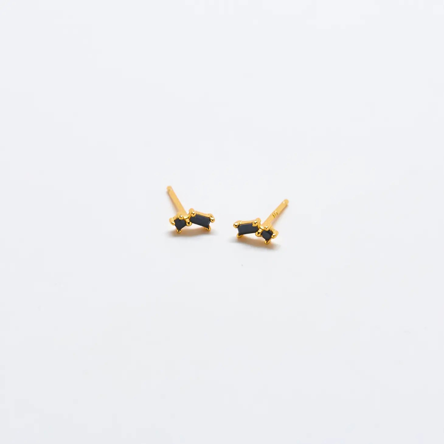 Black Geo Baguette Gold Studs - Proper