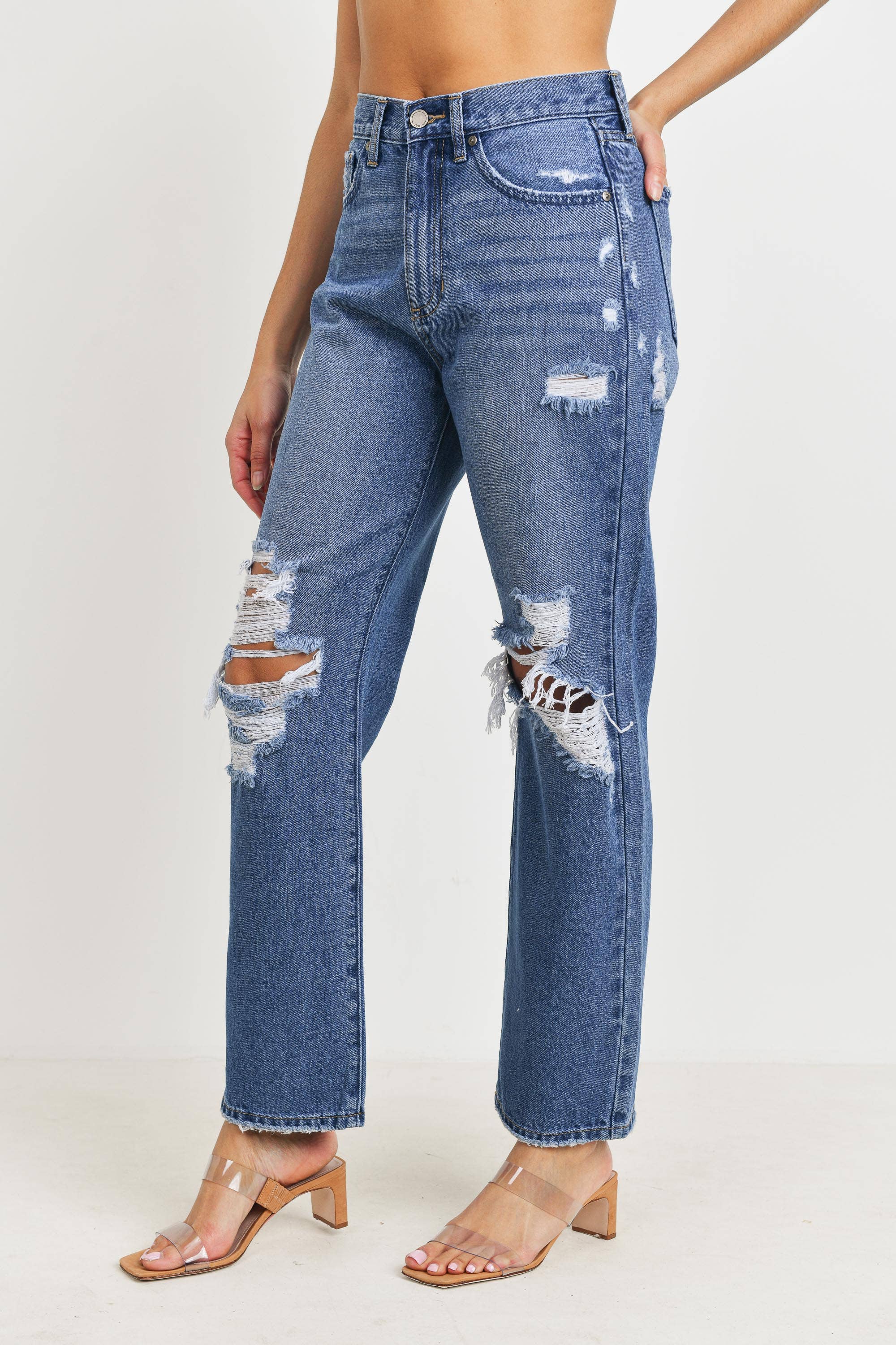High Rise Distressed Dad Jean - Proper