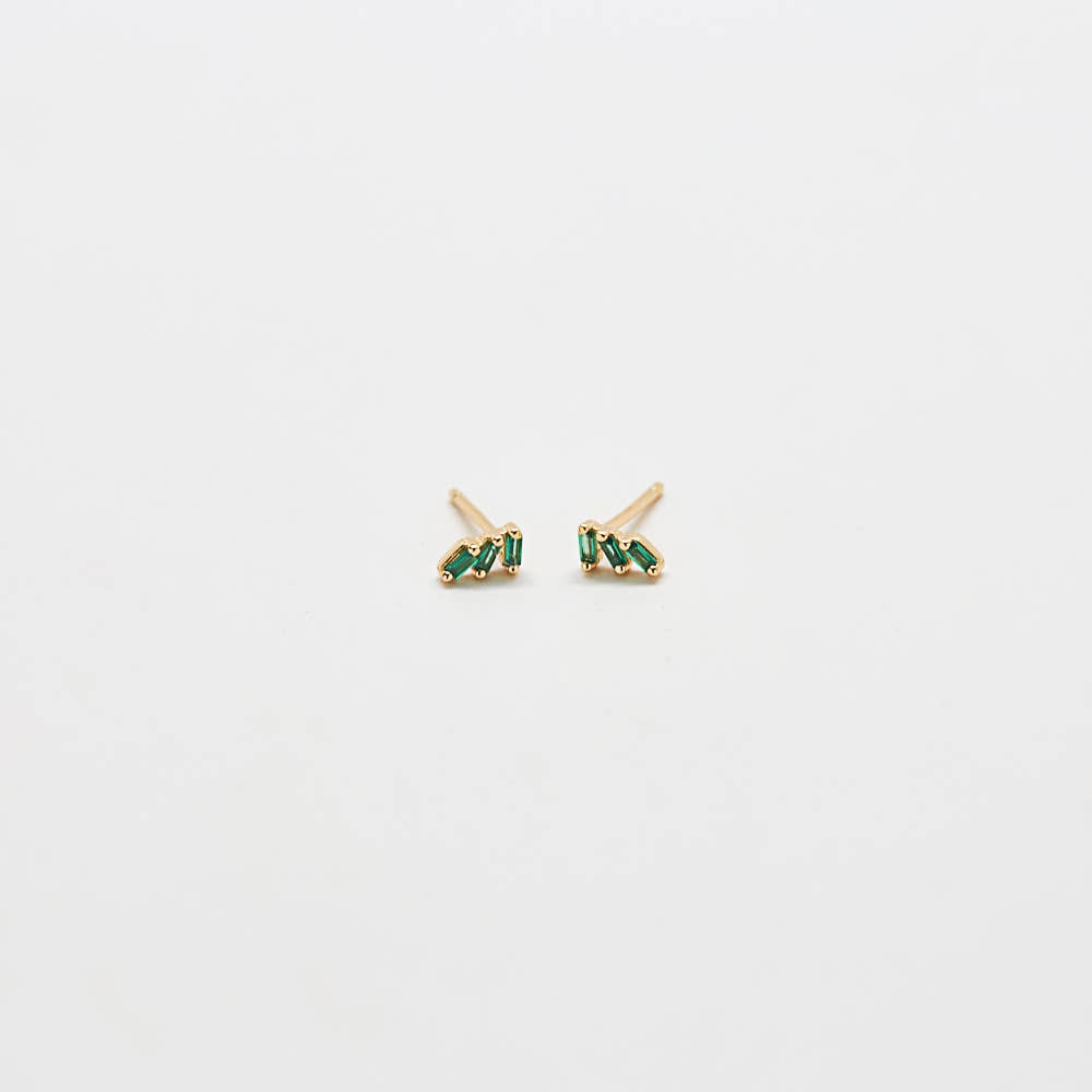 Green Triple Baguette Gold Studs - Proper