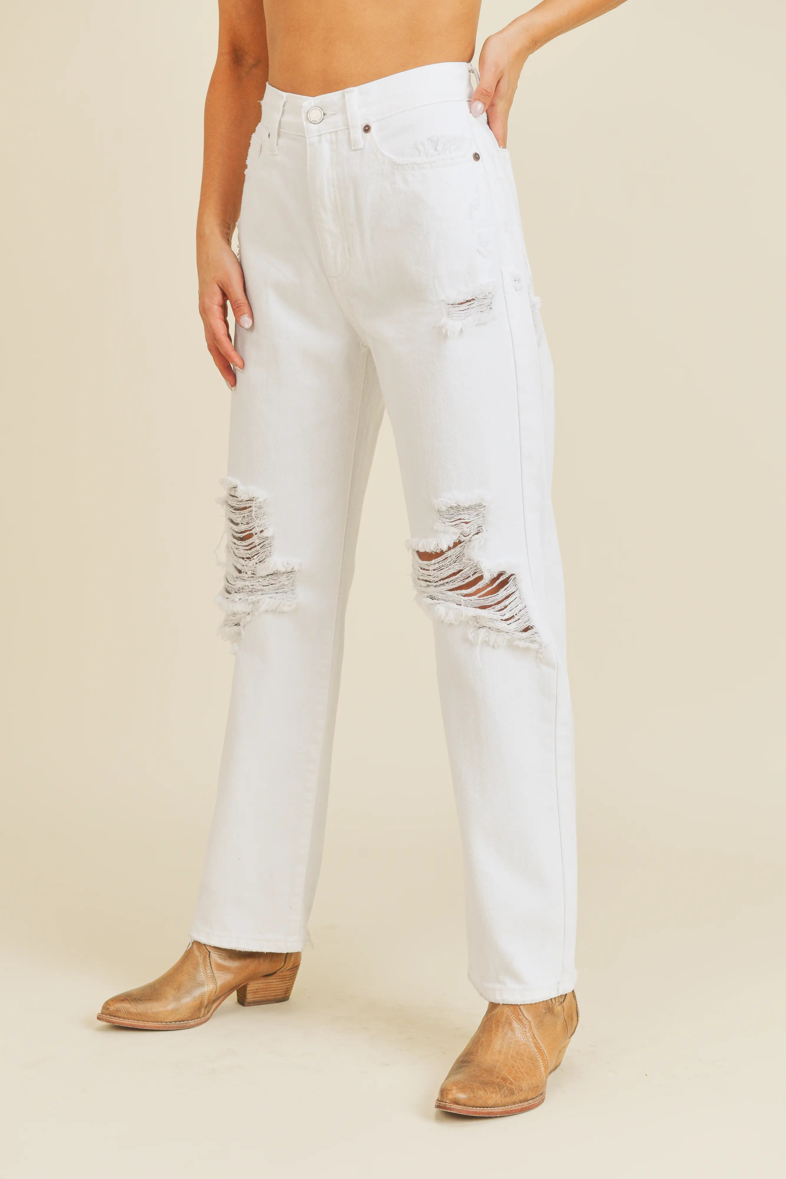 White High Rise Dad Jeans - Proper