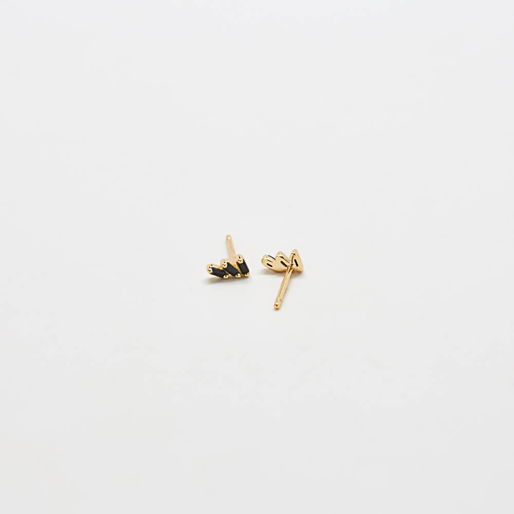 Black Triple Baguette Gold Studs - Proper