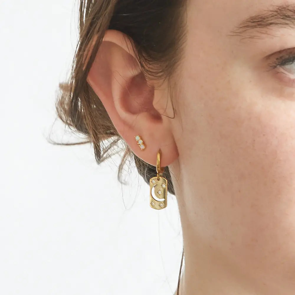 Moon & Star CZ Bar Huggie Earrings - Proper