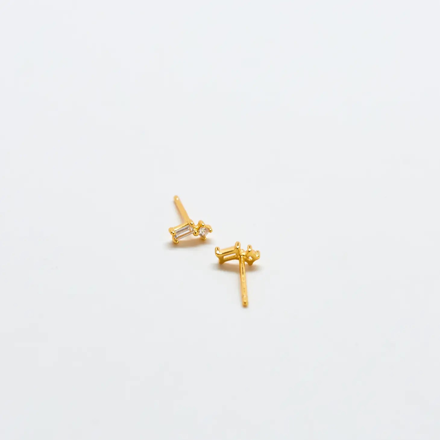White Geo Baguette Gold Studs - Proper