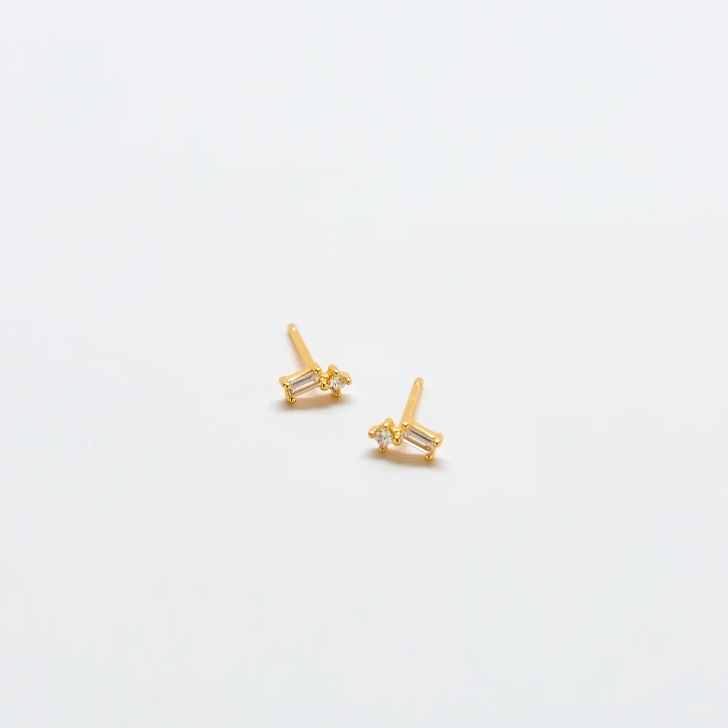 White Geo Baguette Gold Studs - Proper