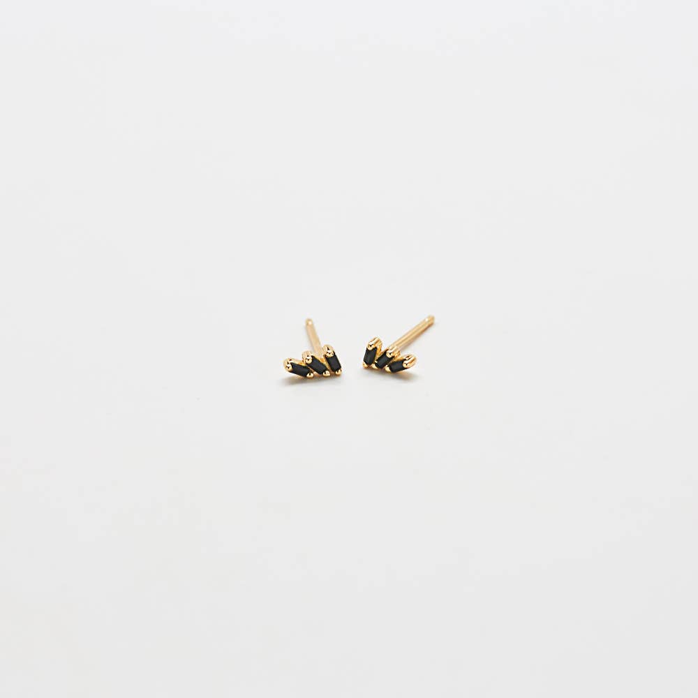 Black Triple Baguette Gold Studs - Proper