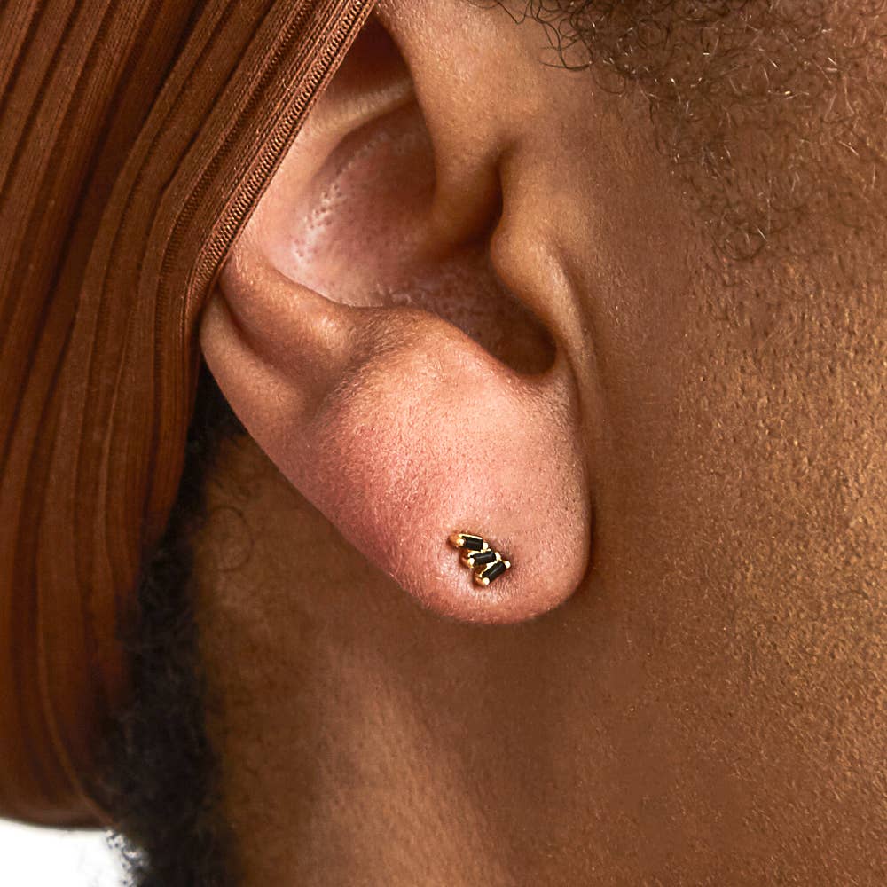 Black Triple Baguette Gold Studs - Proper