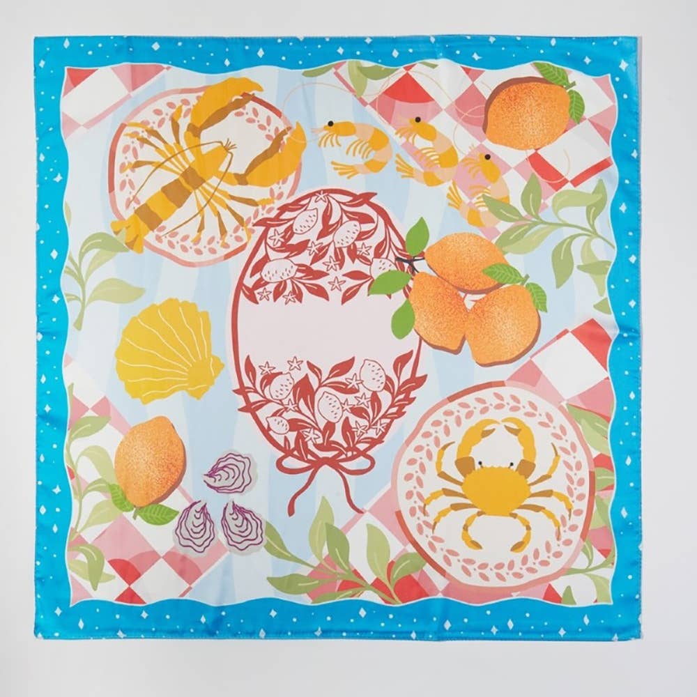 Seaside Crab Lobster Shrimp Feast Square Bandana Scarf - Proper