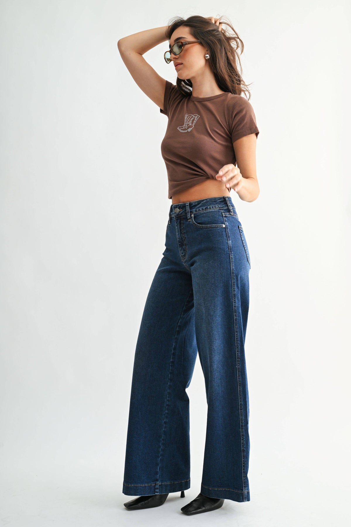 Dark Denim High Rise Wide Leg Jeans