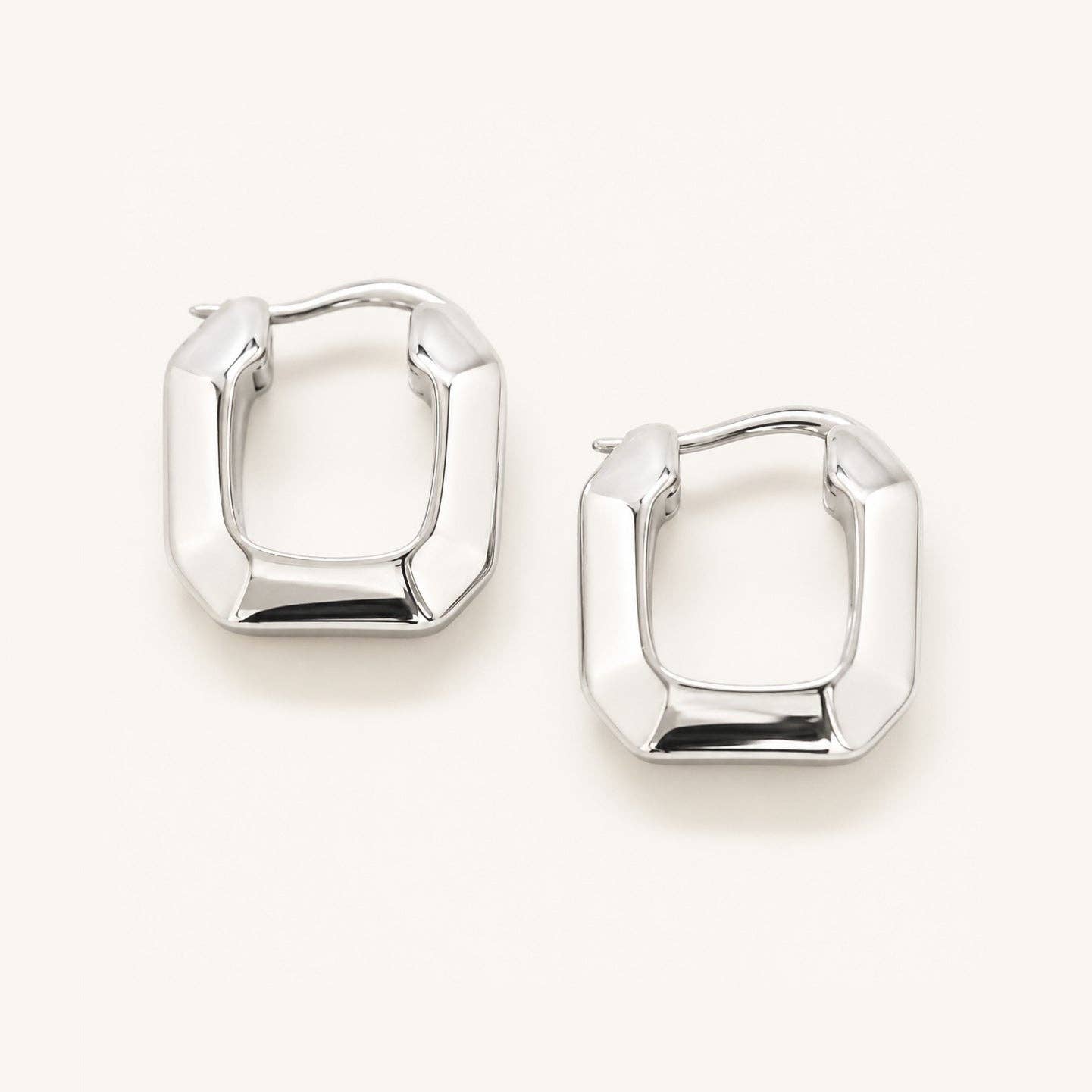 Silver Geometric Square Hoop Earrings