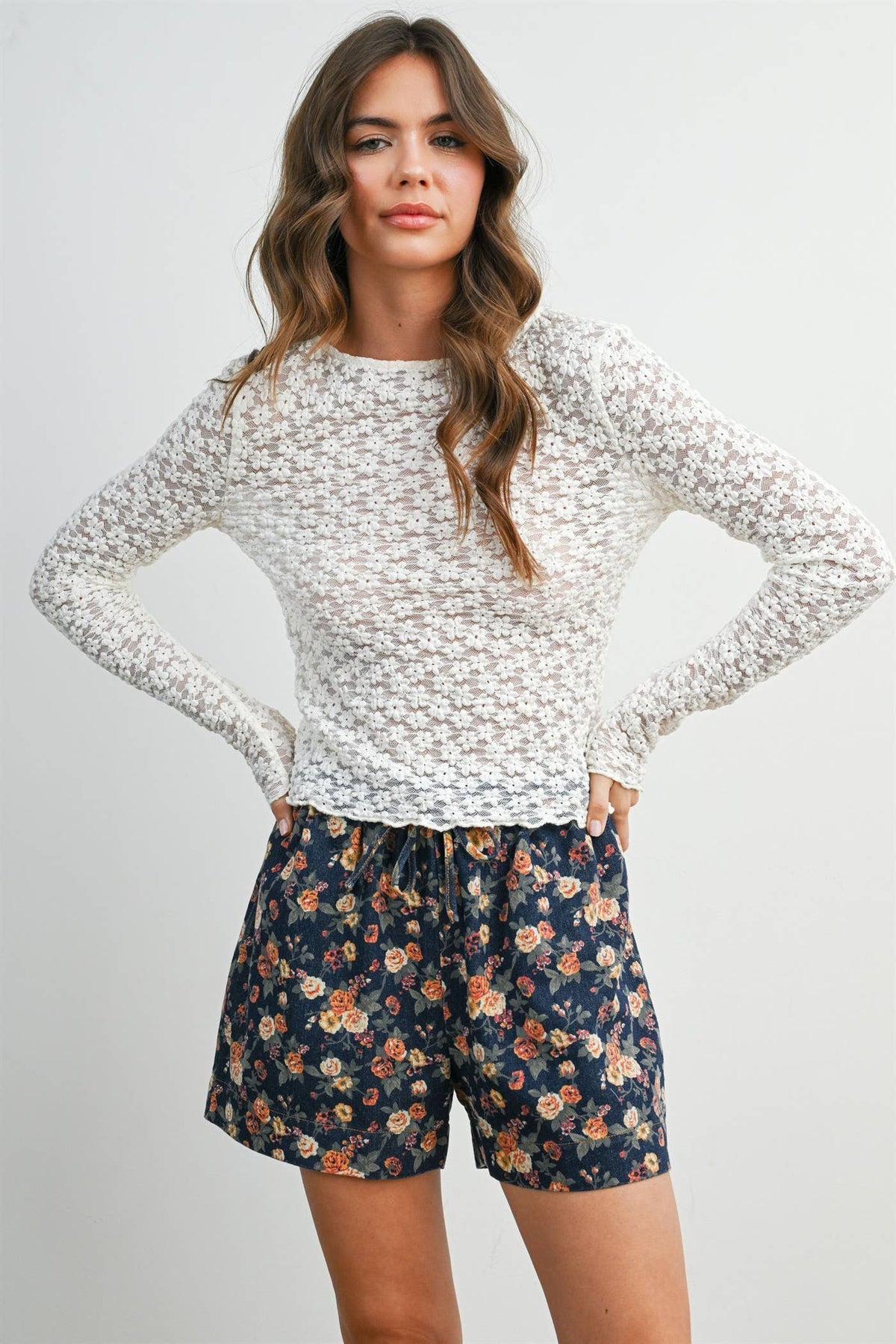 Ivory Textured Long Sleeve Top- BMT8482 - Proper