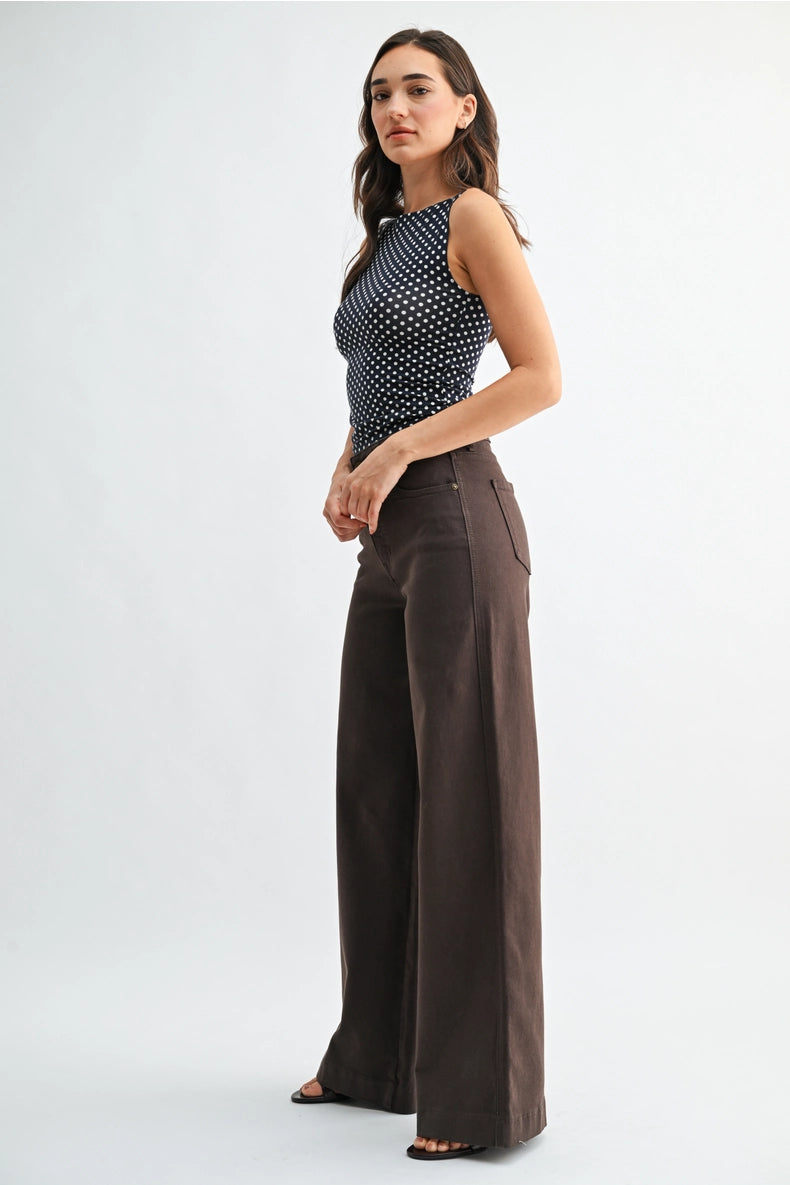 Dark Brown High Rise Wide Leg Jeans