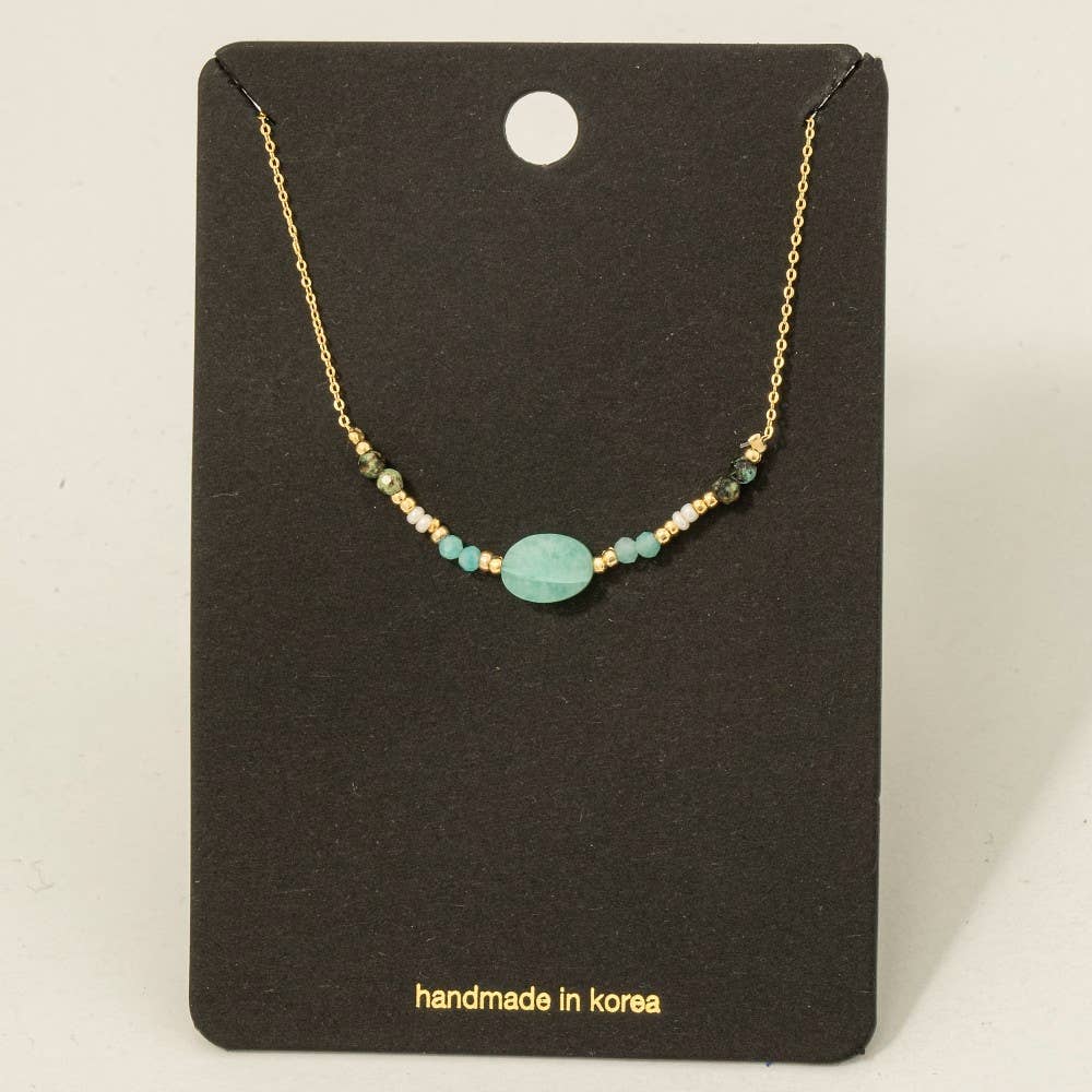 Oval Gemstone Beaded Charm Necklace - Proper
