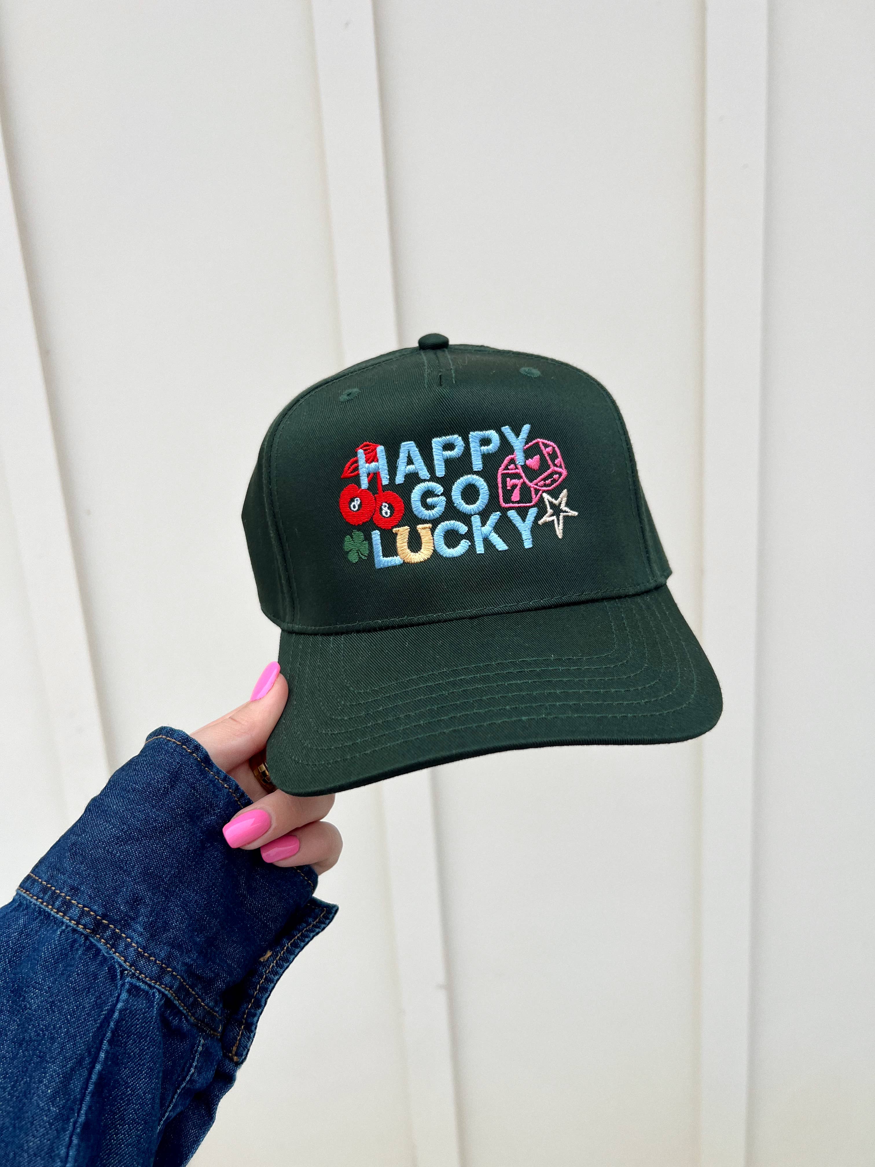 Happy Go Lucky Embroidered Hat