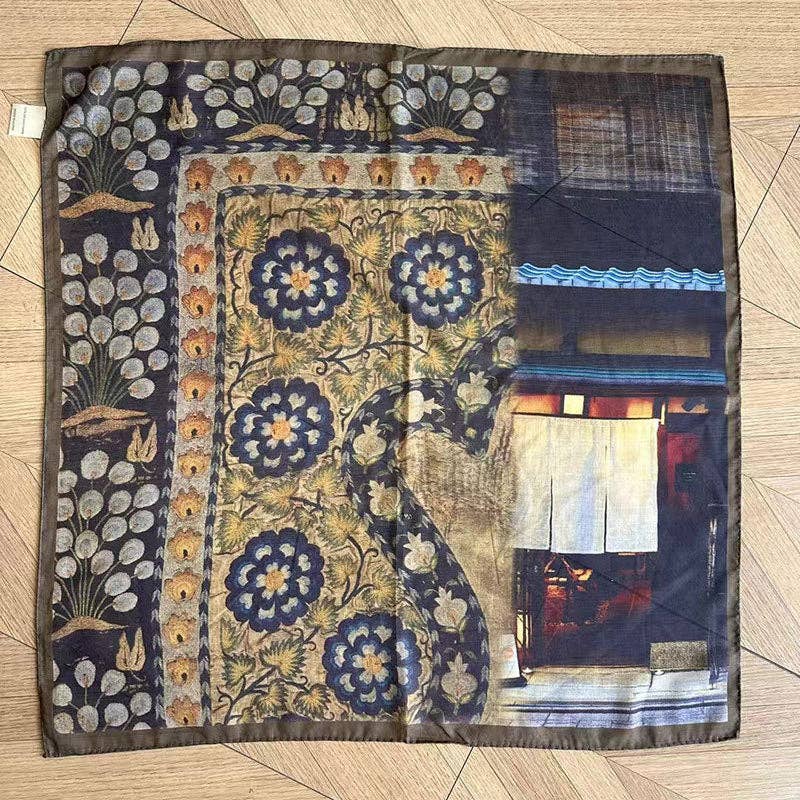 Vintage Collage Print Silk Square Scarf DP25G461 - Proper