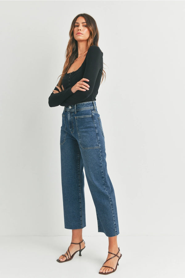 Dark Denim HR Utility Wide Leg Jeans - Proper
