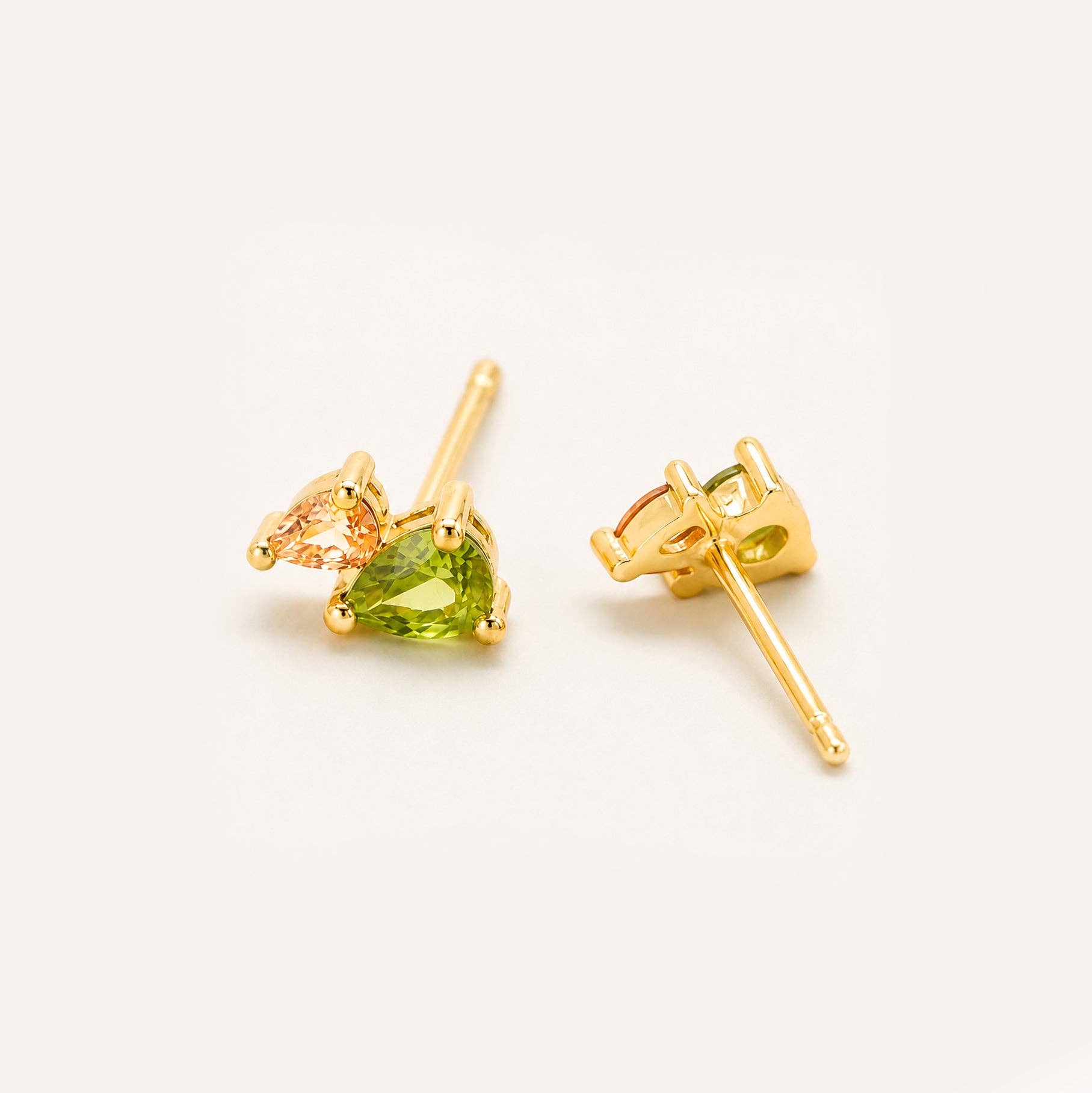 Sage Green & Champagne CZ Double Teardrop Stud Earrings