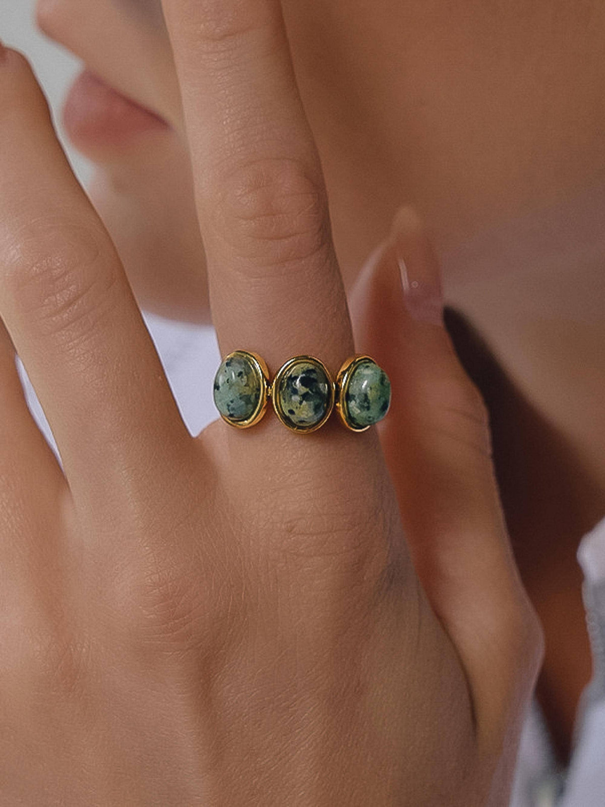 Sorrel 18K Gold Non-Tarnish Green Stone Triple Ring - Proper