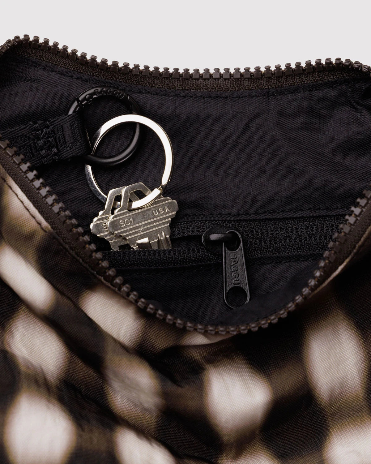 Baggu Small Nylon Crescent Bag - Blurred Gingham Brown - Proper