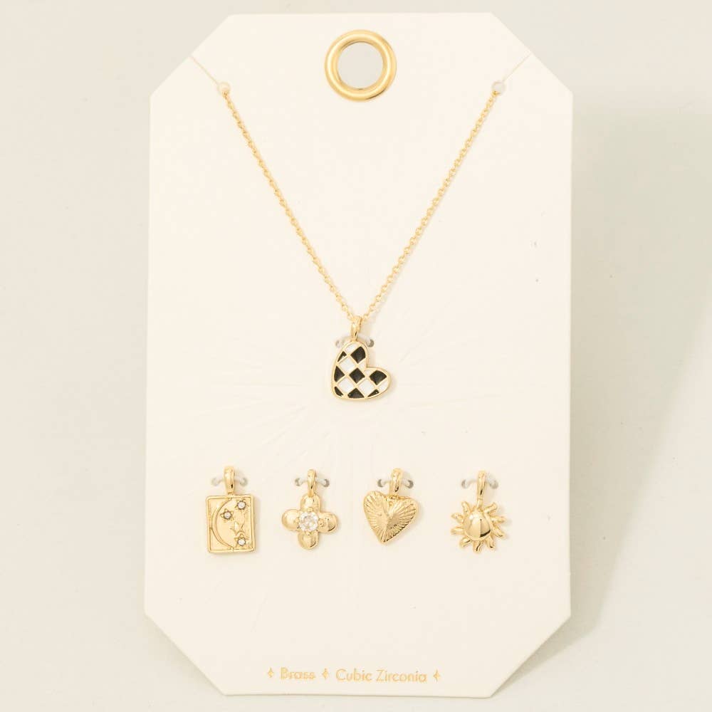 Checkered Enamel Heart Swappable Pendant Necklace - Proper