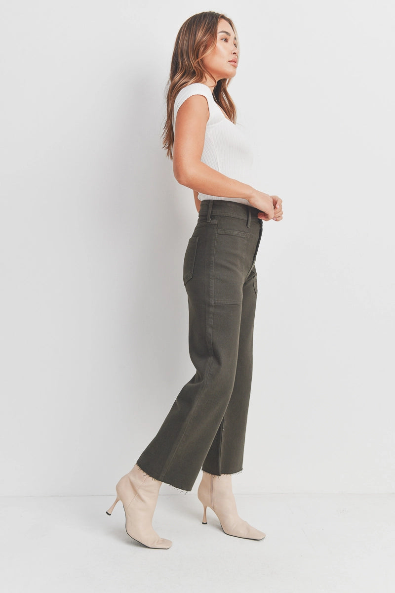 Forest Green HR Utility Wide Leg Jeans - Proper