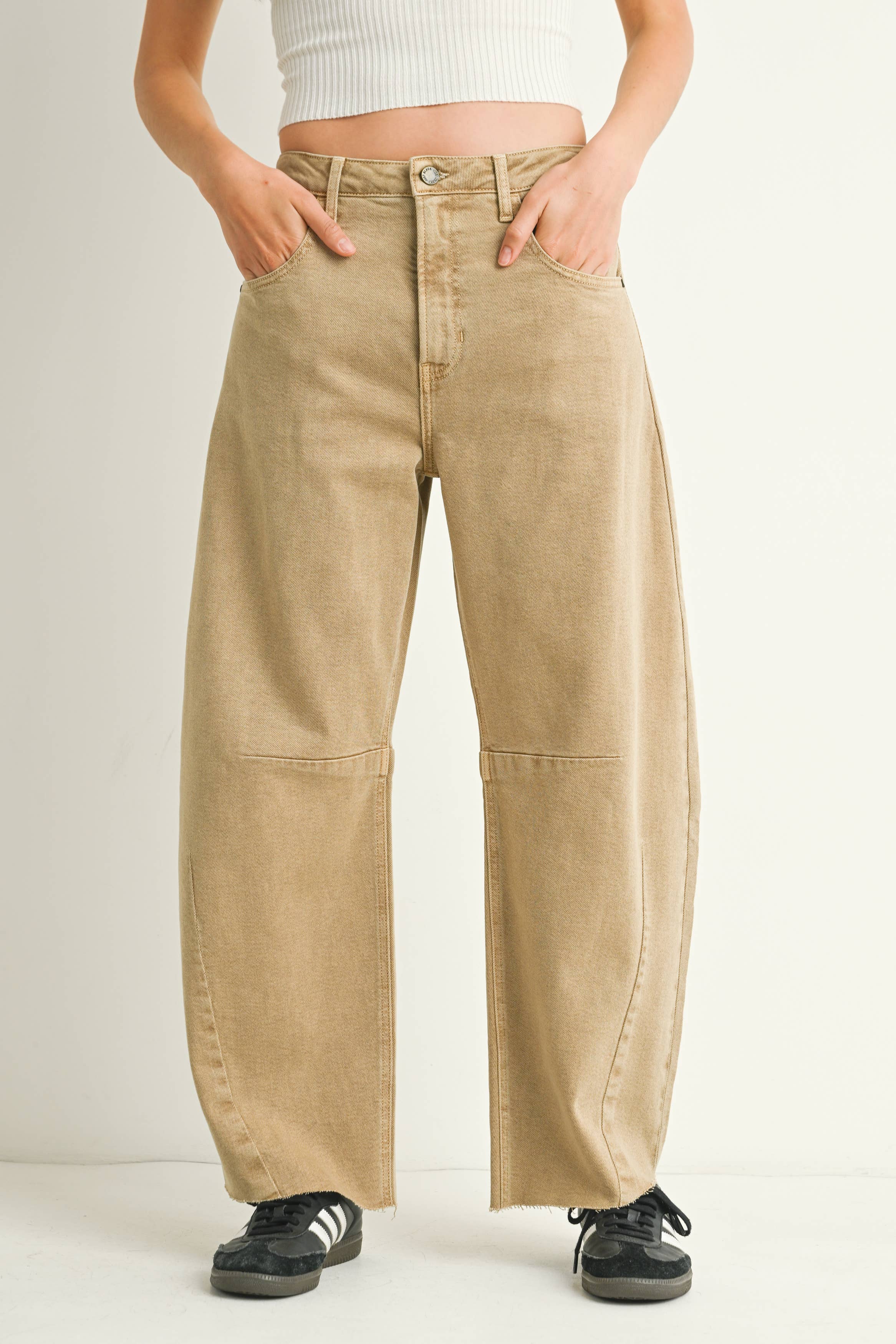 Khaki Barrel Jean with Seams