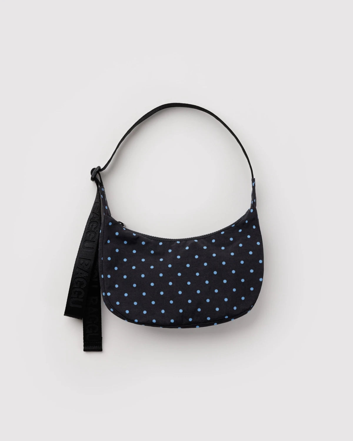 Baggu Small Nylon Crescent Bag -  Black And Sky Blue Micro Dot