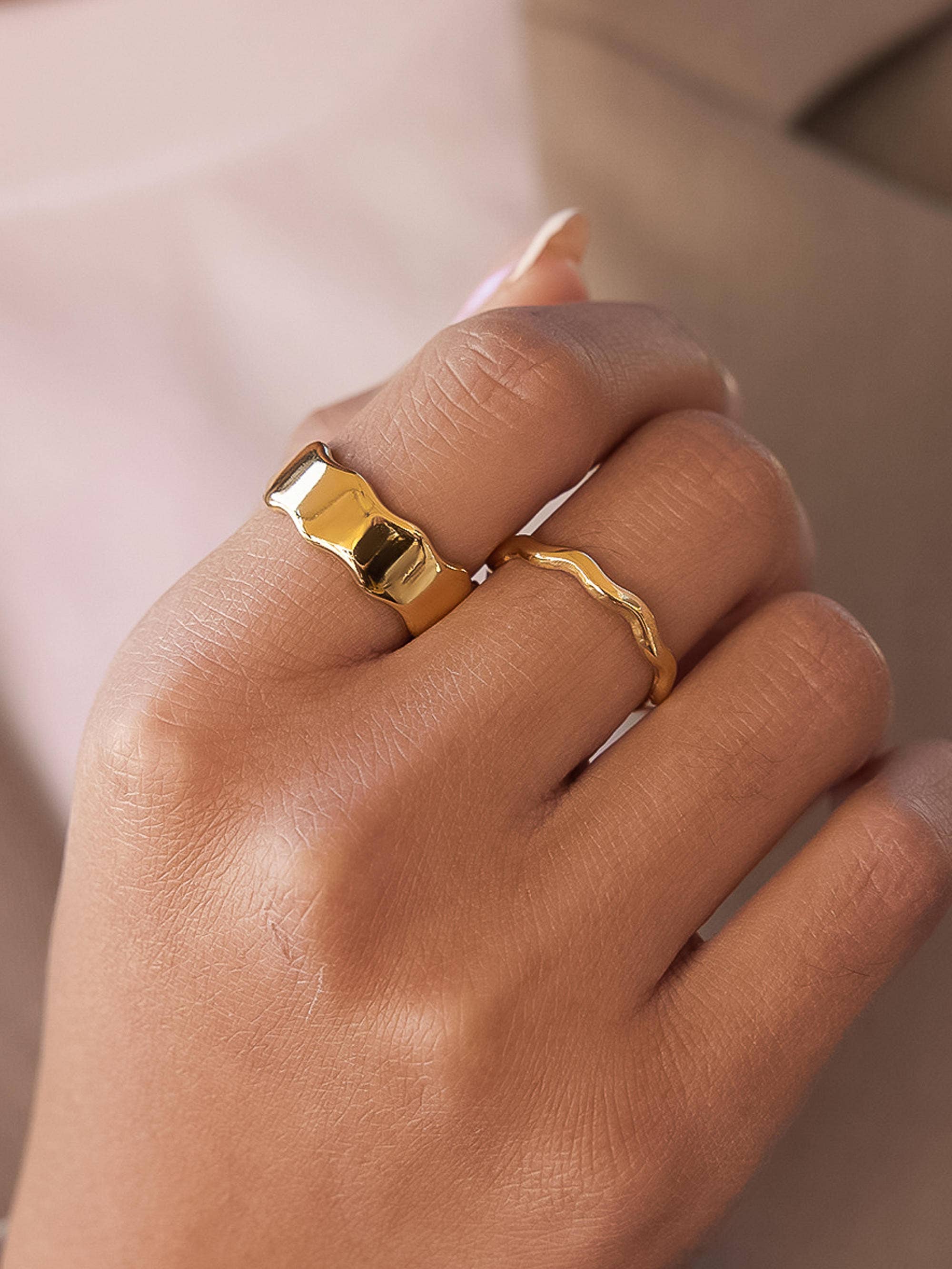 Tracee 18K Gold Non-Tarnish Wave Open Rings - Proper
